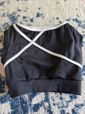 Opra Black Dance Crop Top with White Trim